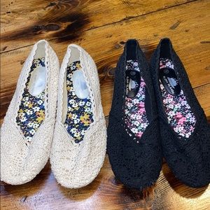 12W flats, 2 pair, nude & black, New without tags